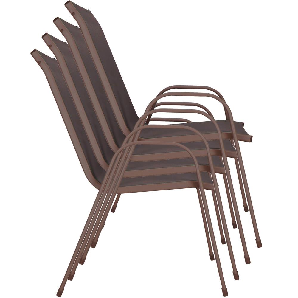 Set 4 scaune gradina cu brate, cadru otel si sezut textilene, 53x72x92 cm, maro