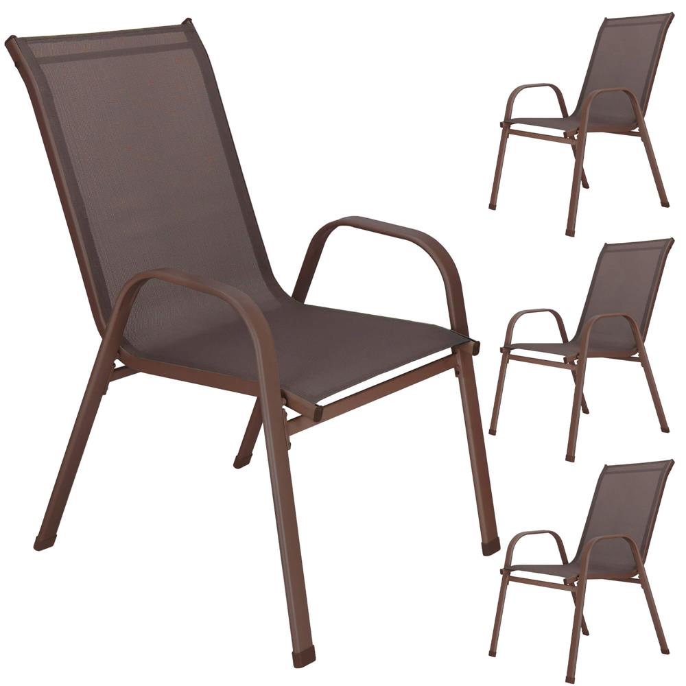Set 4 scaune gradina cu brate, cadru otel si sezut textilene, 53x72x92 cm, maro