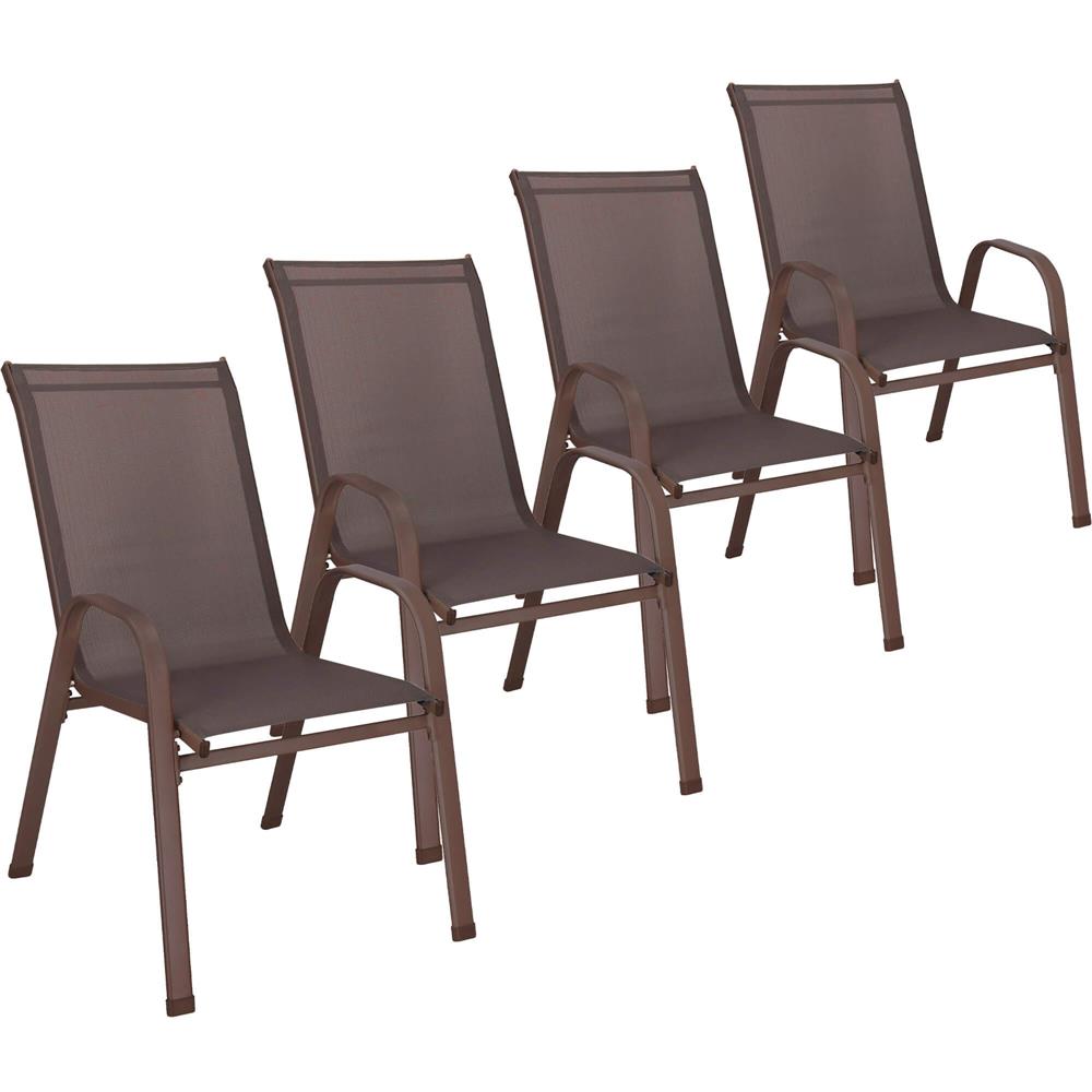 Set 4 scaune gradina cu brate, cadru otel si sezut textilene, 53x72x92 cm, maro