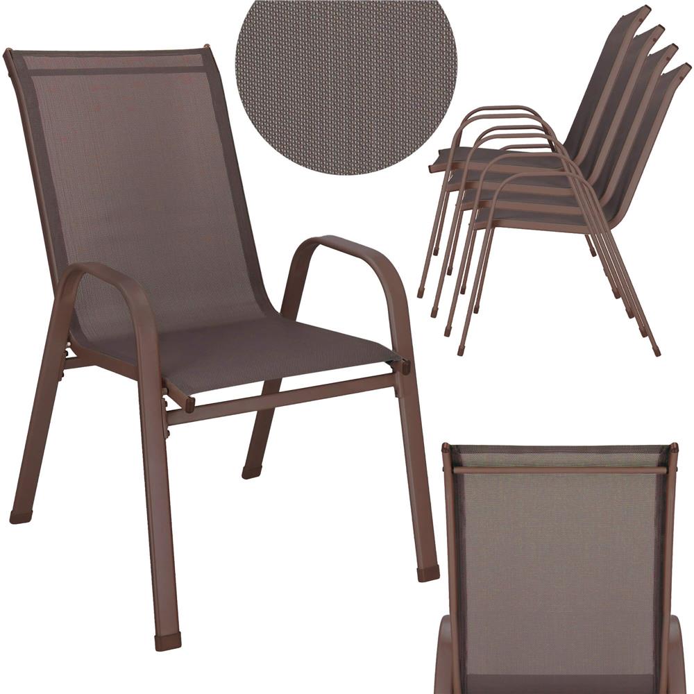 Set 4 scaune gradina cu brate, cadru otel si sezut textilene, 53x72x92 cm, maro