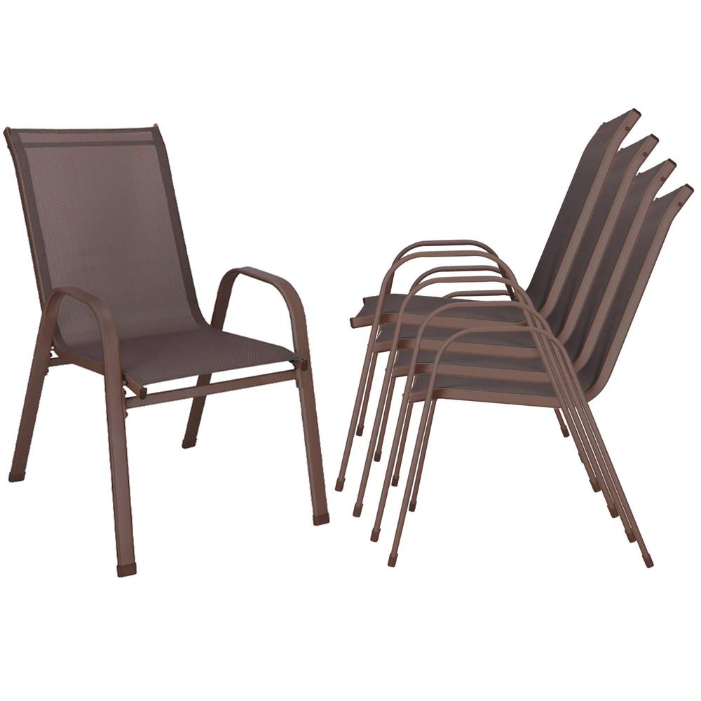 Set 4 scaune gradina cu brate, cadru otel si sezut textilene, 53x72x92 cm, maro