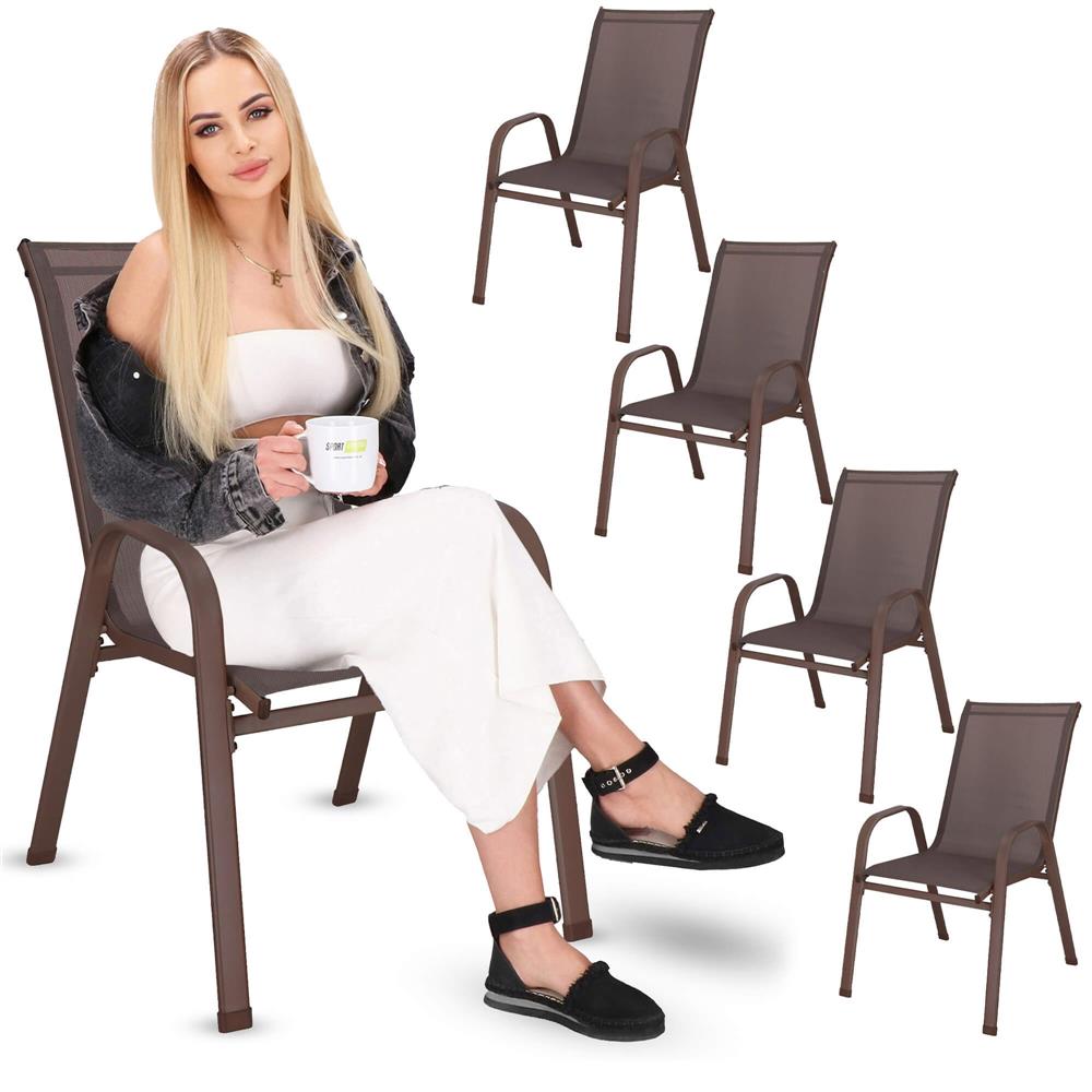 Set 4 scaune gradina cu brate, cadru otel si sezut textilene, 53x72x92 cm, maro