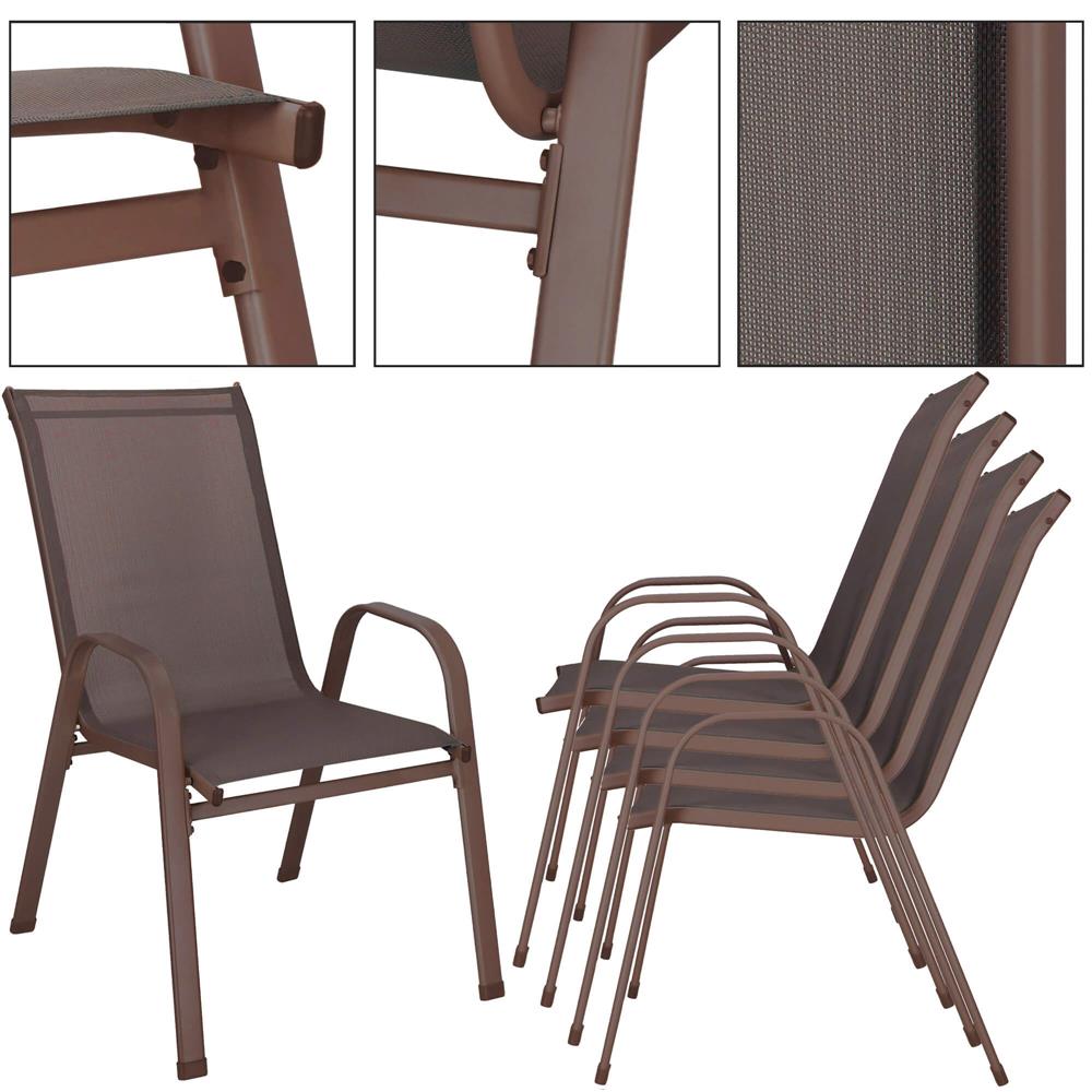 Set 4 scaune gradina cu brate, cadru otel si sezut textilene, 53x72x92 cm, maro