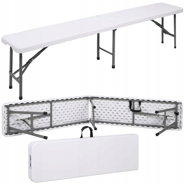 Banca pliabila, cu maner, HDPE si cadru metalic, 180x30x43 cm, alb/gri