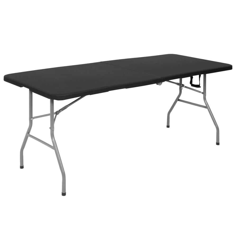 Set masa pliabila cu 2 banci, 180 cm, negru, HDPE si cadru metalic anticoroziv