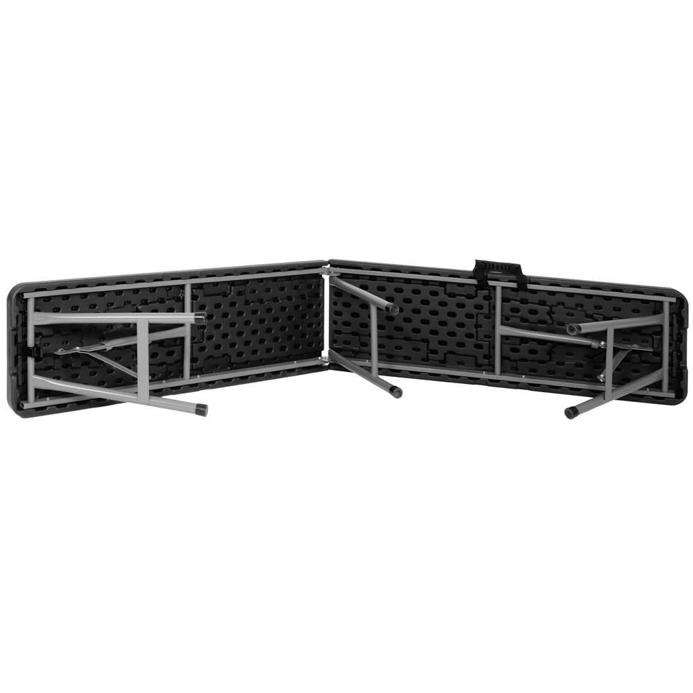 Set masa pliabila cu 2 banci, 180 cm, negru, HDPE si cadru metalic anticoroziv