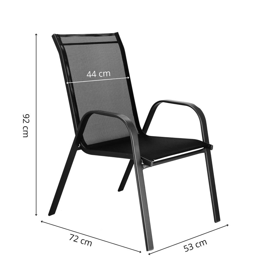 Set 2 scaune gradina, cadru metalic, textilene, maxim 120 kg, 92x53x72 cm, negru