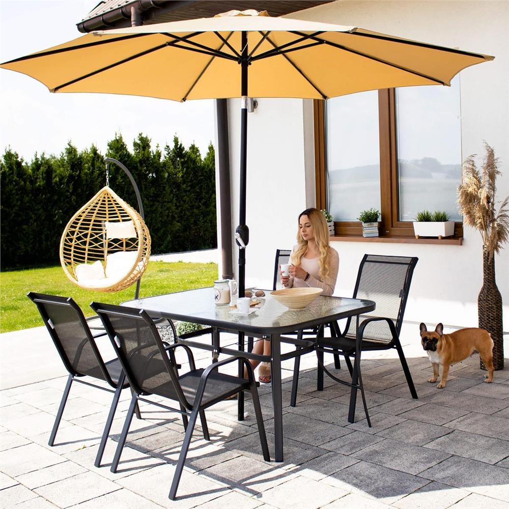 Set 2 scaune gradina, cadru metalic, textilene, maxim 120 kg, 92x53x72 cm, negru