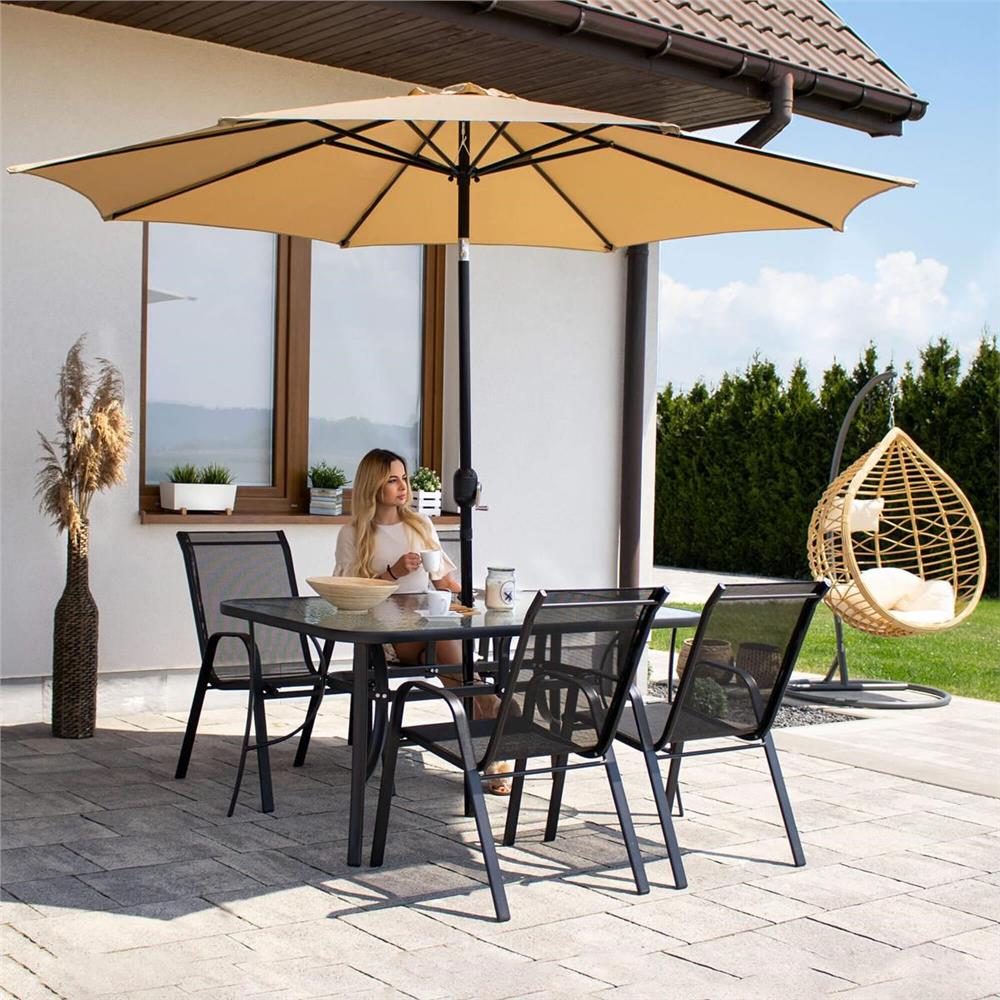 Set 2 scaune gradina, cadru metalic, textilene, maxim 120 kg, 92x53x72 cm, negru