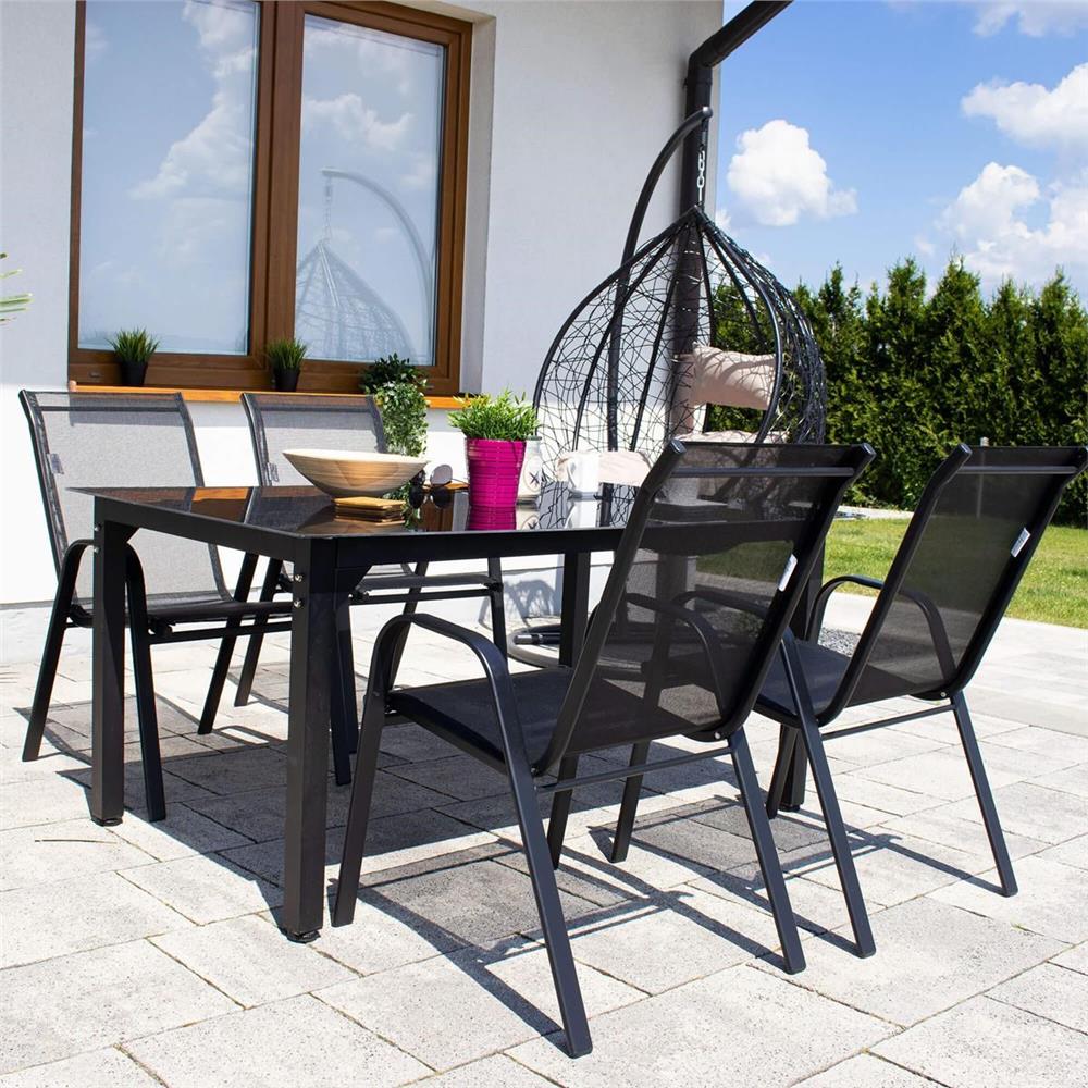 Set 2 scaune gradina, cadru metalic, textilene, maxim 120 kg, 92x53x72 cm, negru
