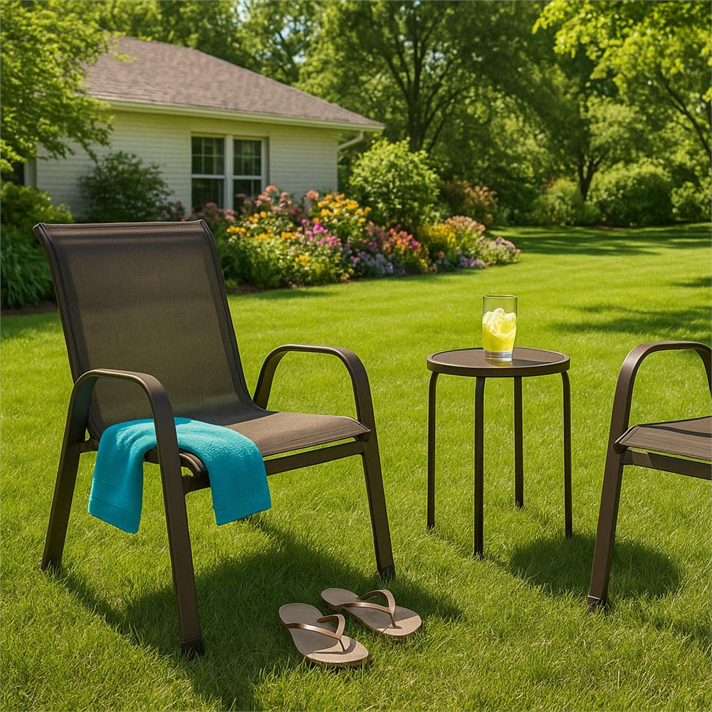 Set 2 scaune gradina, cadru metalic, textilene, maxim 120 kg, 92x53x72 cm, maro