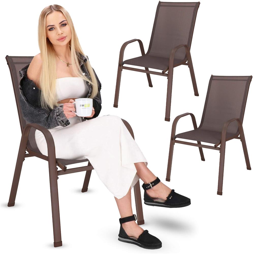 Set 2 scaune gradina, cadru metalic, textilene, maxim 120 kg, 92x53x72 cm, maro