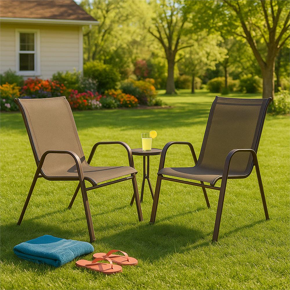 Set 2 scaune gradina, cadru metalic, textilene, maxim 120 kg, 92x53x72 cm, maro