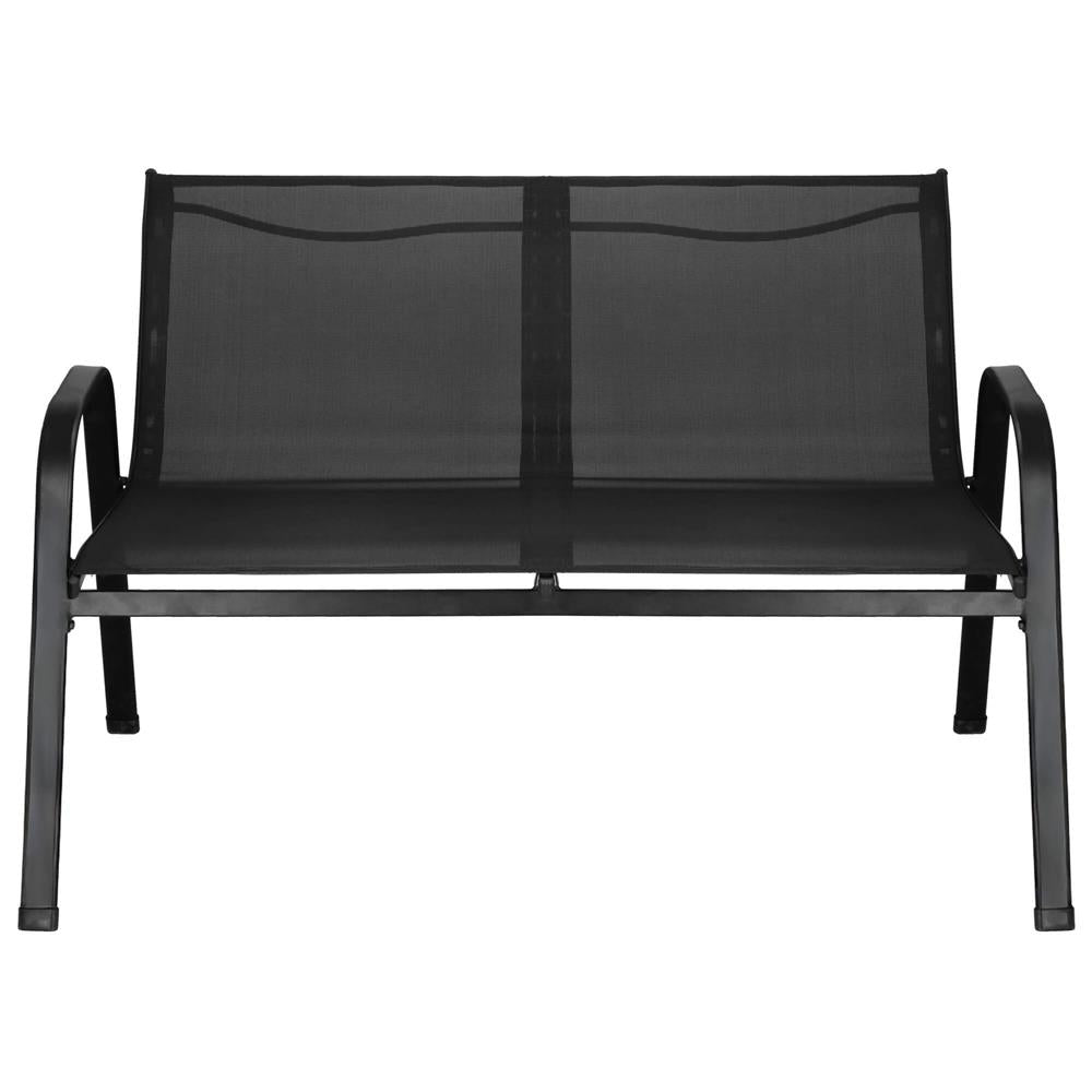 Set mobilier gradina 4 piese, masa cu sticla securizata, 2 scaune si canapea, cadru metalic, negru