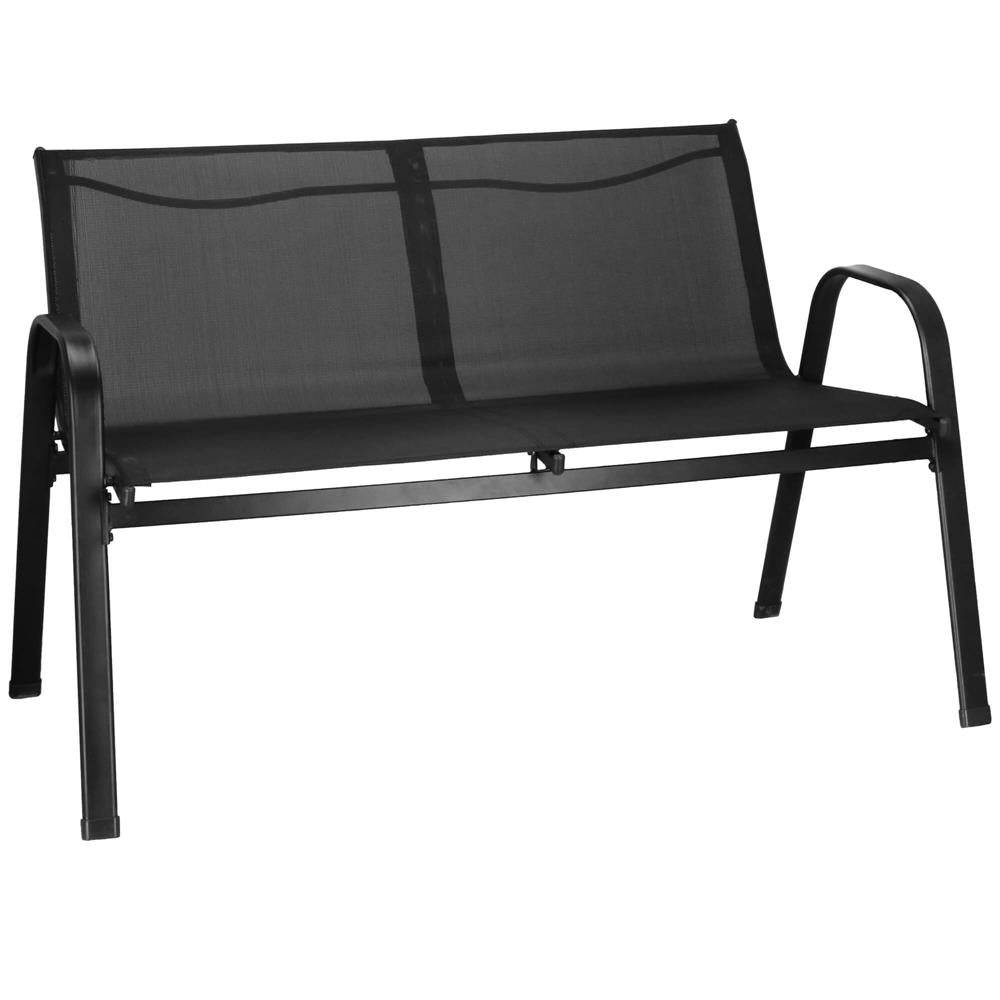 Set mobilier gradina 4 piese, masa cu sticla securizata, 2 scaune si canapea, cadru metalic, negru