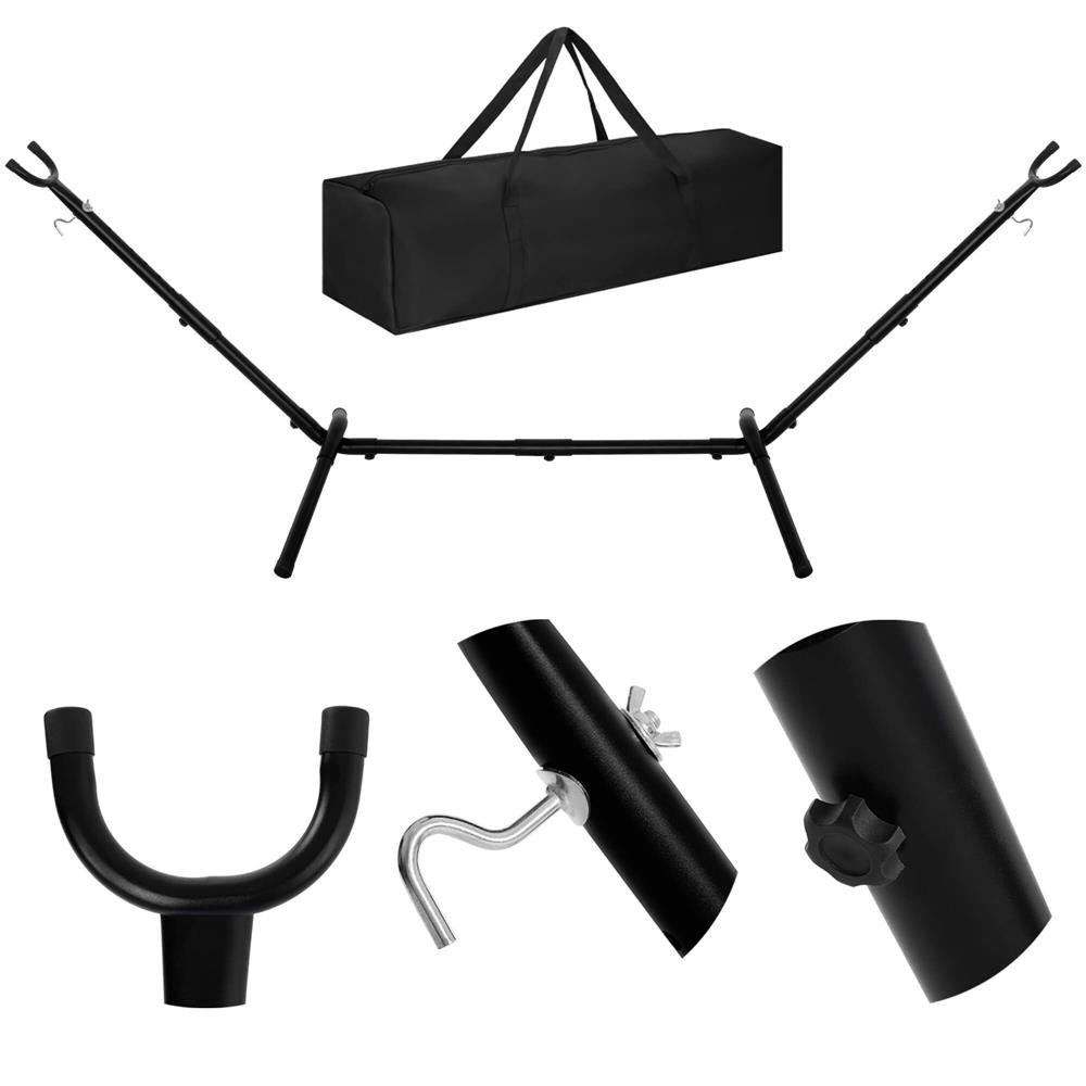 Suport hamac din metal cu husa transport, reglabil pe inaltime si lungime, 270x99x95 cm, negru