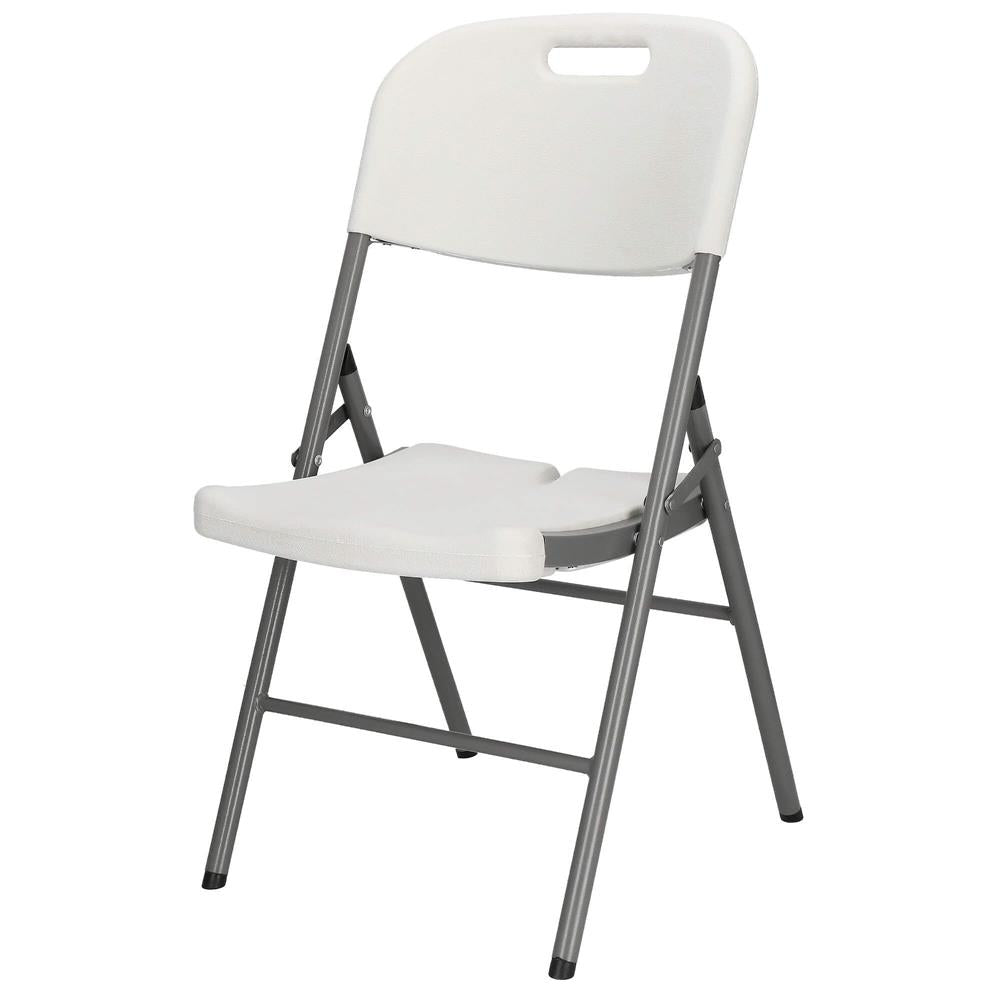 Scaun pliabil HDPE cu cadru metalic, pentru catering sau gradina, 46x53x86 cm, 150 kg, alb