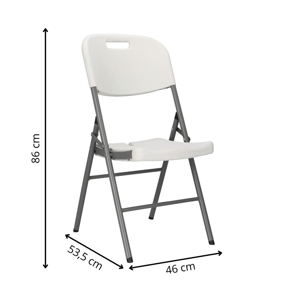 Scaun pliabil HDPE cu cadru metalic, pentru catering sau gradina, 46x53x86 cm, 150 kg, alb