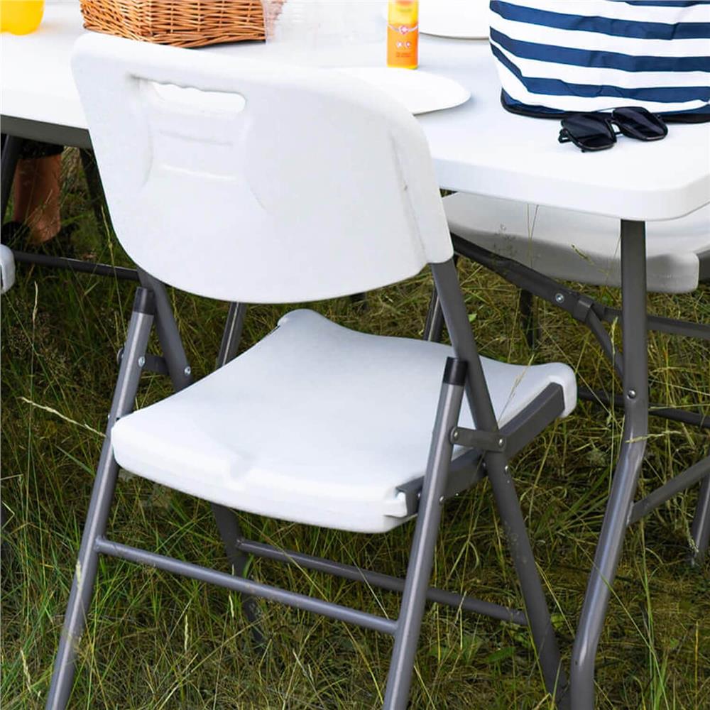 Scaun pliabil HDPE cu cadru metalic, pentru catering sau gradina, 46x53x86 cm, 150 kg, alb