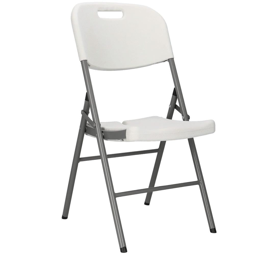 Scaun pliabil HDPE cu cadru metalic, pentru catering sau gradina, 46x53x86 cm, 150 kg, alb