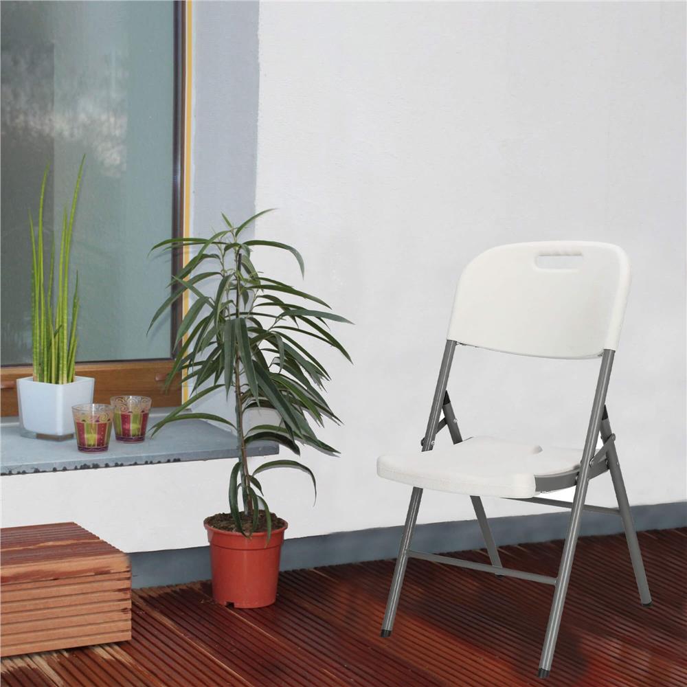 Scaun pliabil HDPE cu cadru metalic, pentru catering sau gradina, 46x53x86 cm, 150 kg, alb