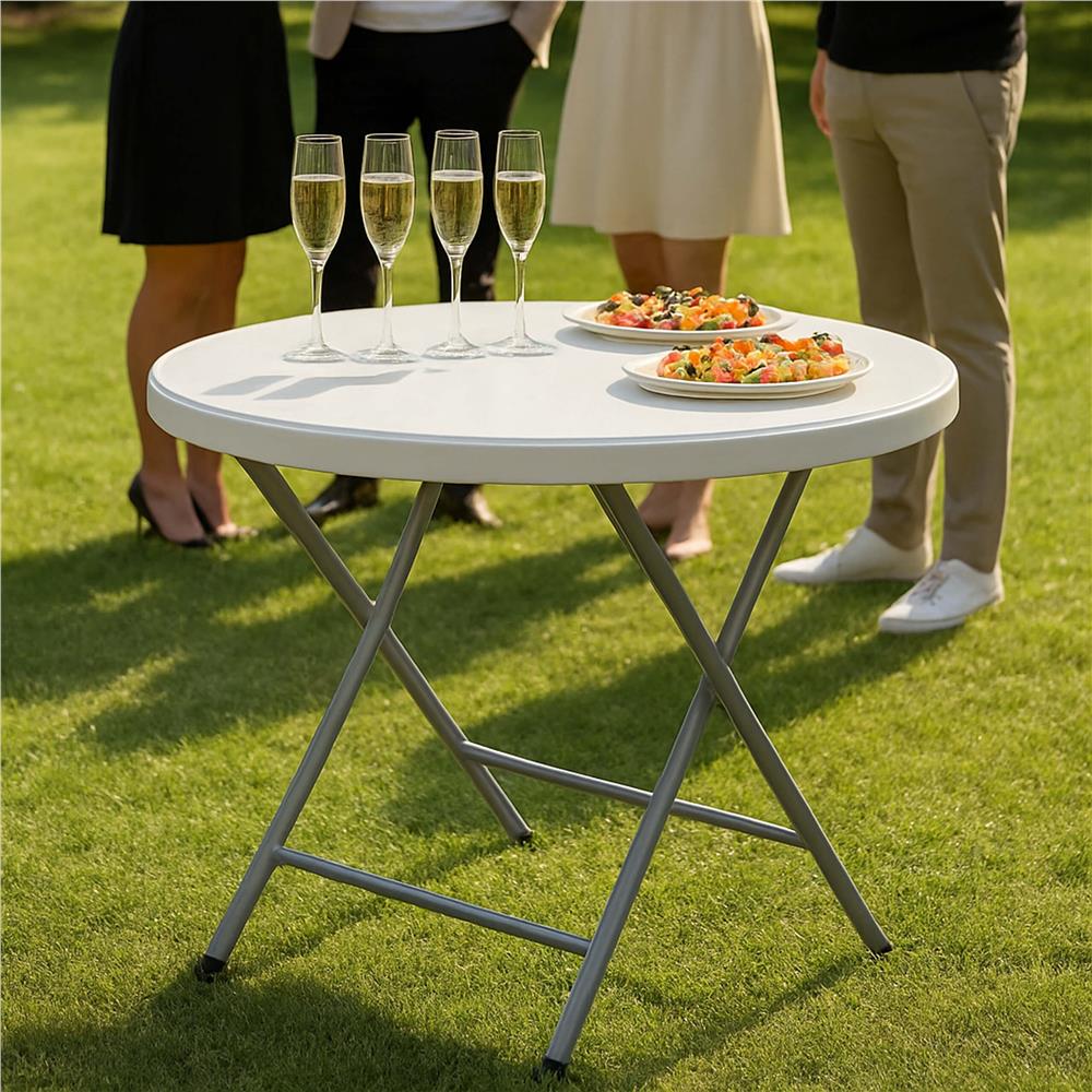 Masa pliabila rotunda pentru gradina sau catering 75x80 cm, HDPE si metal, alb