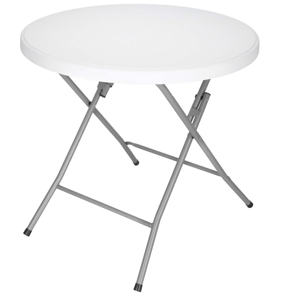 Masa pliabila rotunda pentru gradina sau catering 75x80 cm, HDPE si metal, alb