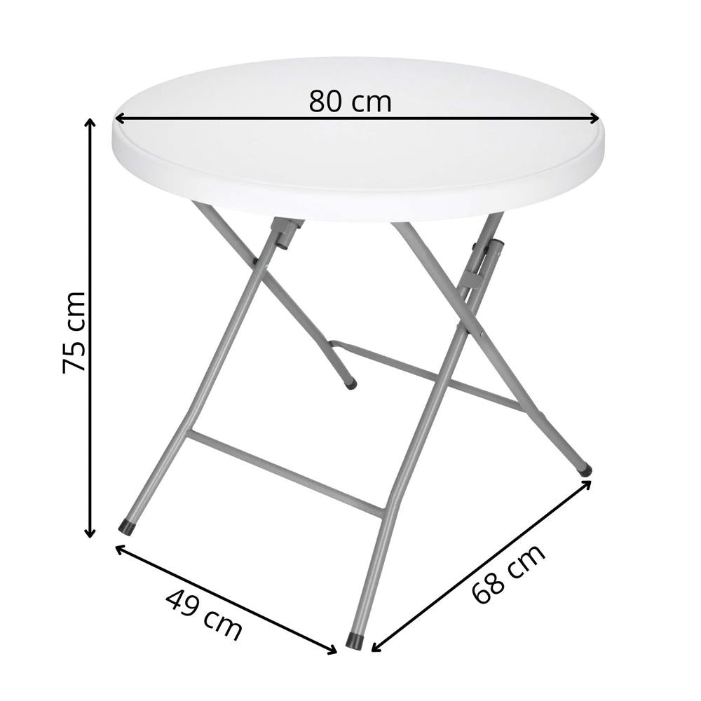 Masa pliabila rotunda pentru gradina sau catering 75x80 cm, HDPE si metal, alb