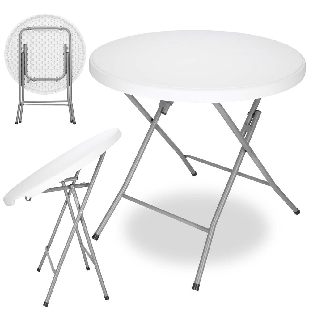 Masa pliabila rotunda pentru gradina sau catering 75x80 cm, HDPE si metal, alb