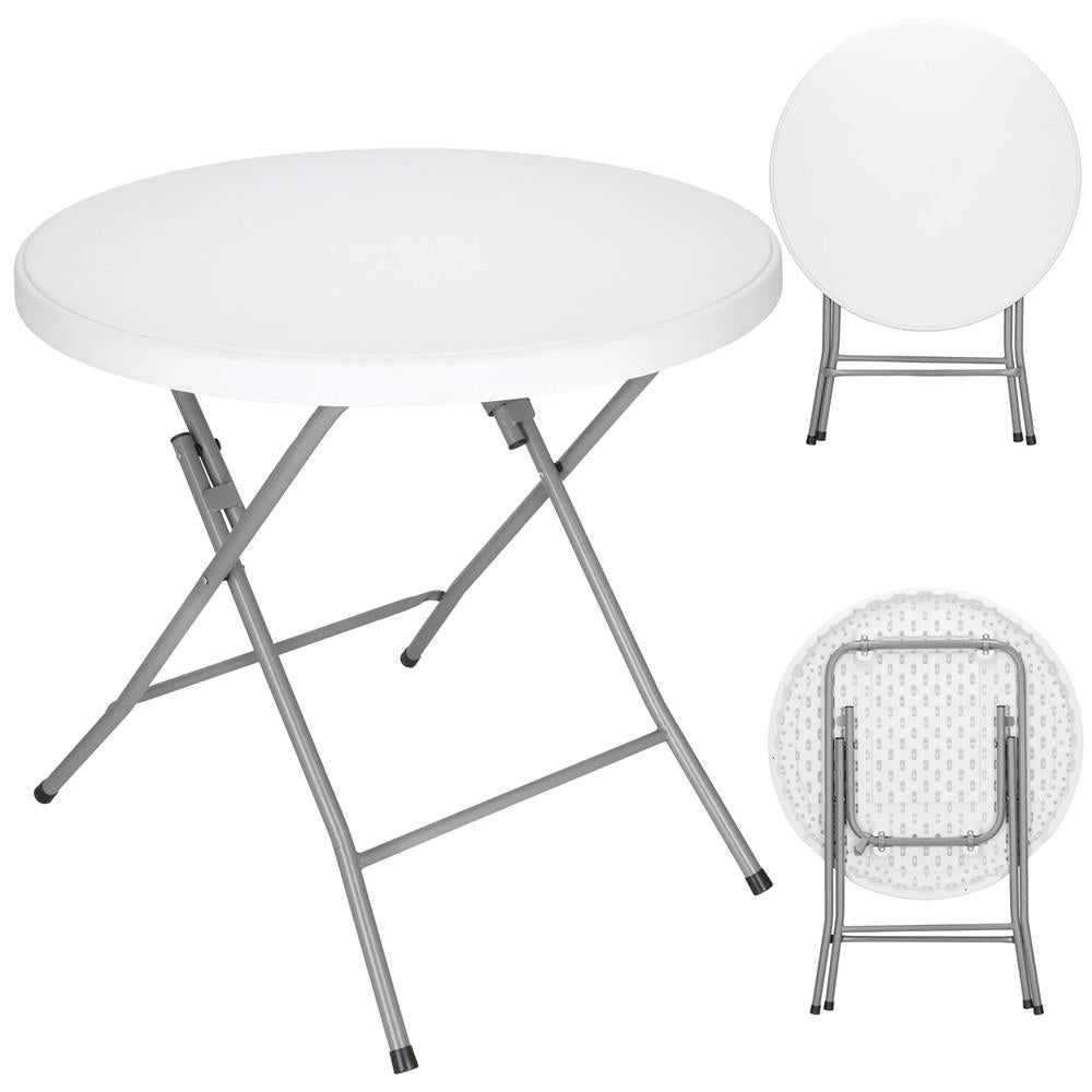 Masa pliabila rotunda pentru gradina sau catering 75x80 cm, HDPE si metal, alb