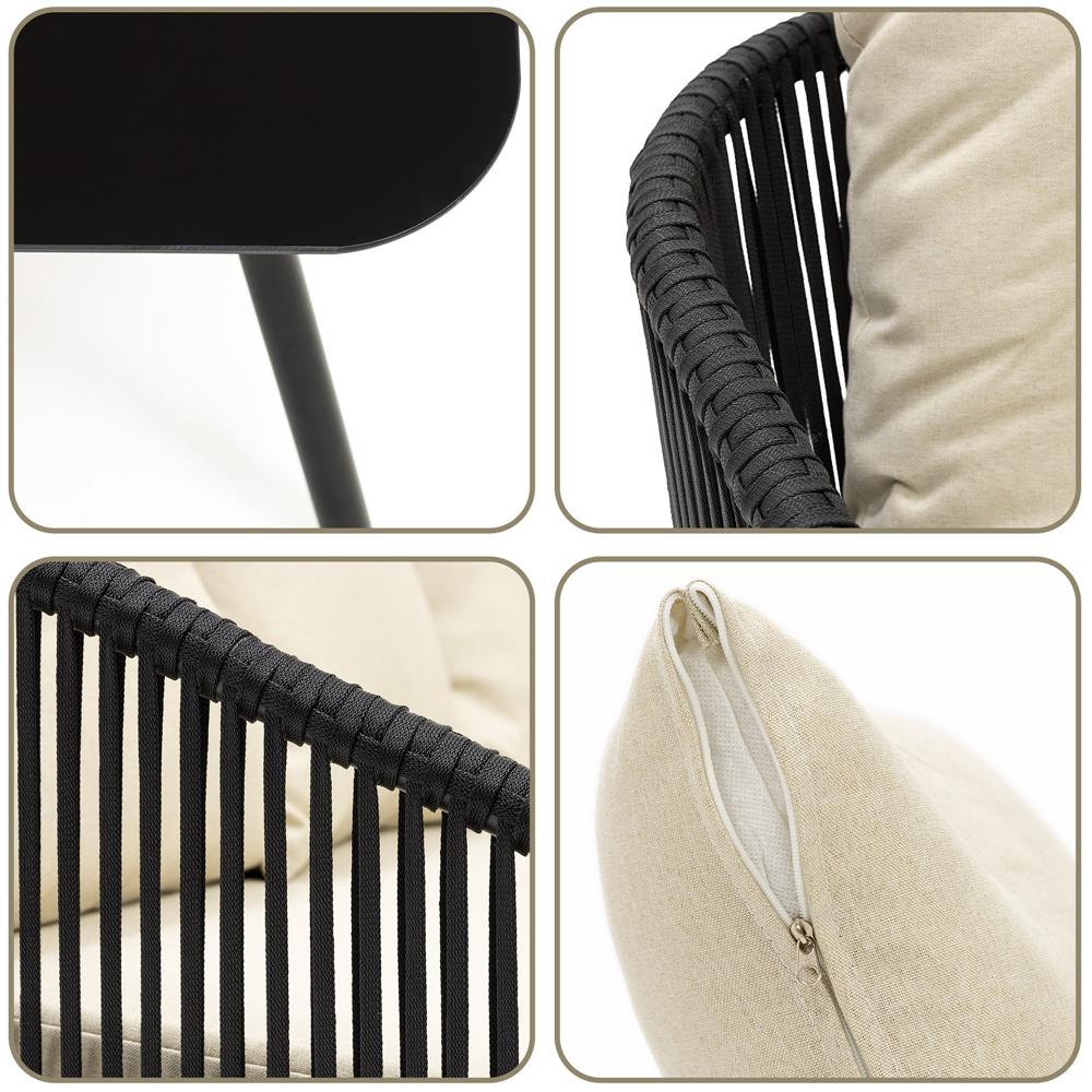 Set mobilier gradina 4 piese cu canapea sofa, 2 fotolii si masa sticla, cadru metalic, negru cu perne bej