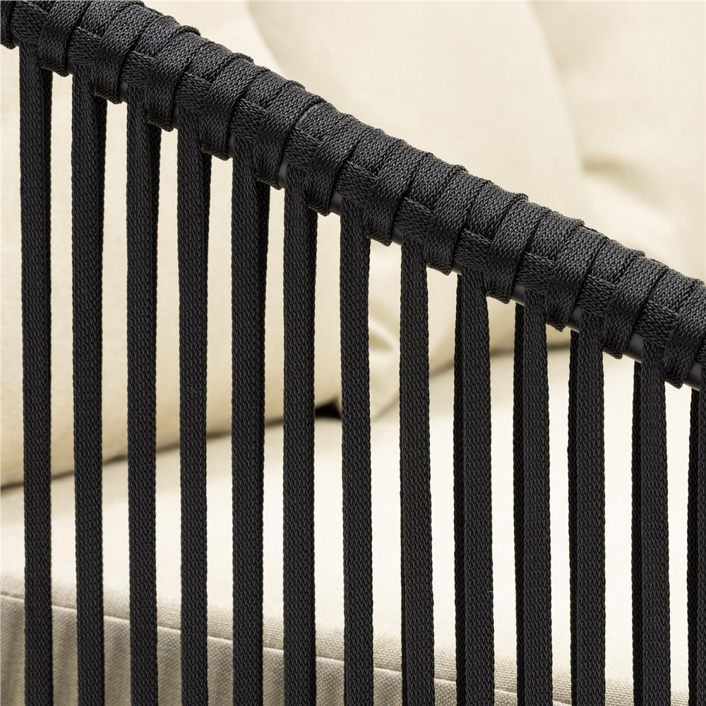 Set mobilier gradina 4 piese cu canapea sofa, 2 fotolii si masa sticla, cadru metalic, negru cu perne bej