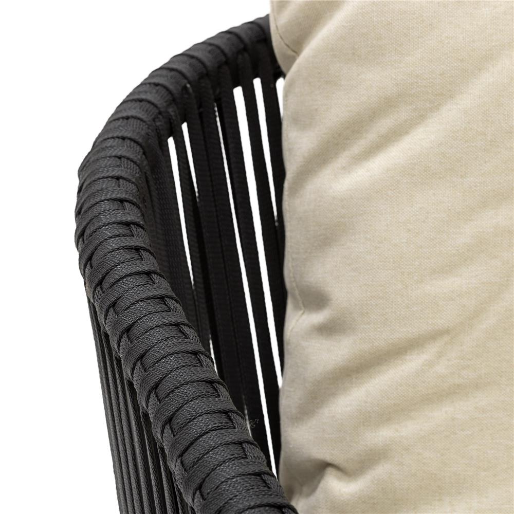 Set mobilier gradina 4 piese cu canapea sofa, 2 fotolii si masa sticla, cadru metalic, negru cu perne bej