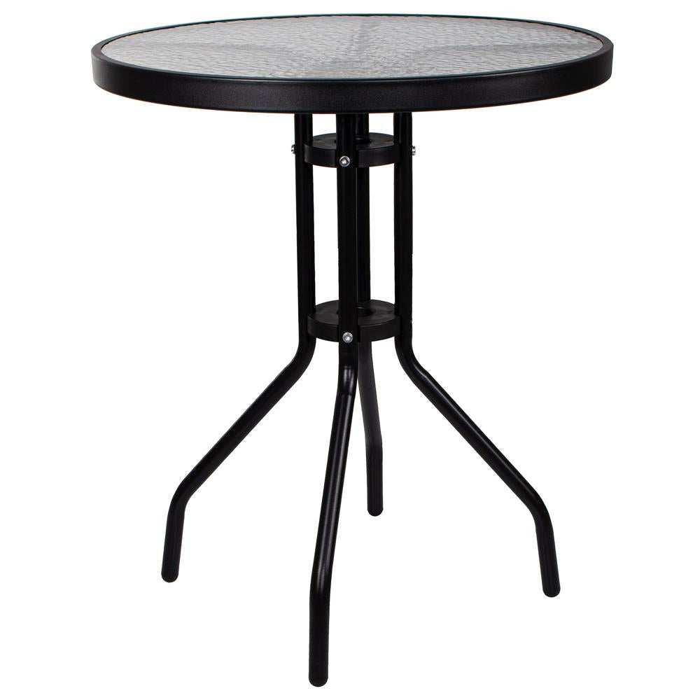 Set mobilier gradina, 2 scaune si masa rotunda, blat sticla, cadru metalic, 60x70 cm, negru