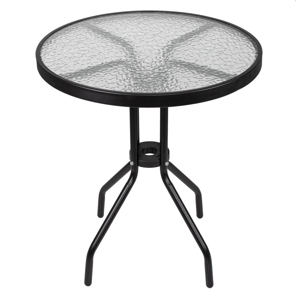 Set mobilier gradina, 2 scaune si masa rotunda, blat sticla, cadru metalic, 60x70 cm, negru