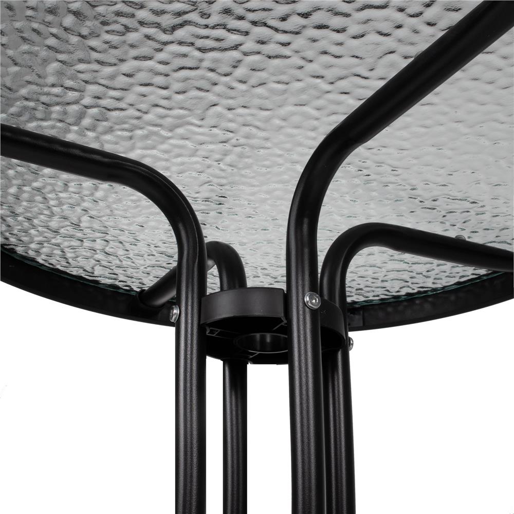 Set mobilier gradina, 2 scaune si masa rotunda, blat sticla, cadru metalic, 60x70 cm, negru