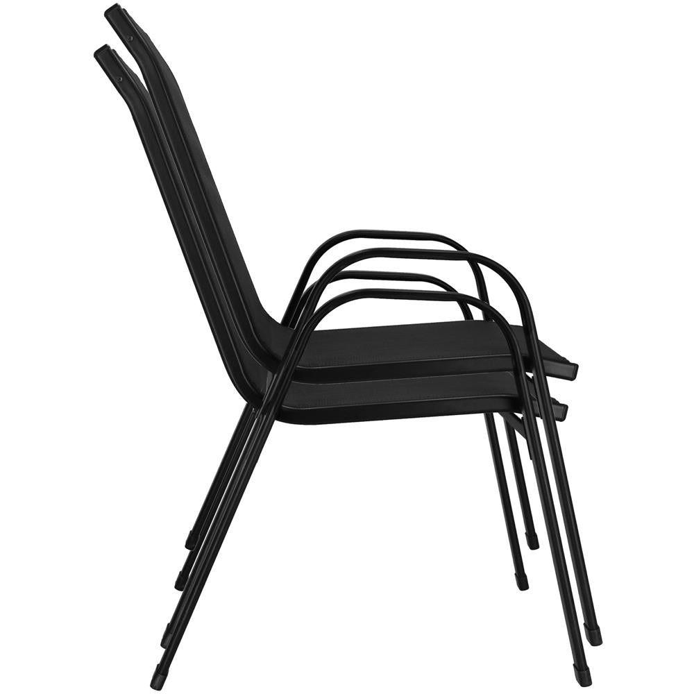 Set mobilier gradina, 2 scaune si masa rotunda, blat sticla, cadru metalic, 60x70 cm, negru