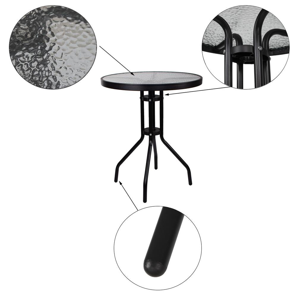 Set mobilier gradina, 2 scaune si masa rotunda, blat sticla, cadru metalic, 60x70 cm, negru