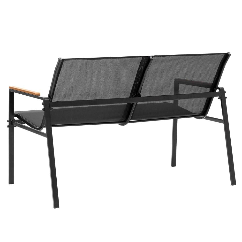 Set mobilier gradina 4 locuri, canapea 2 locuri, 2 scaune si masa rotunda sticla, cadru metalic, 119x71x82 cm, negru