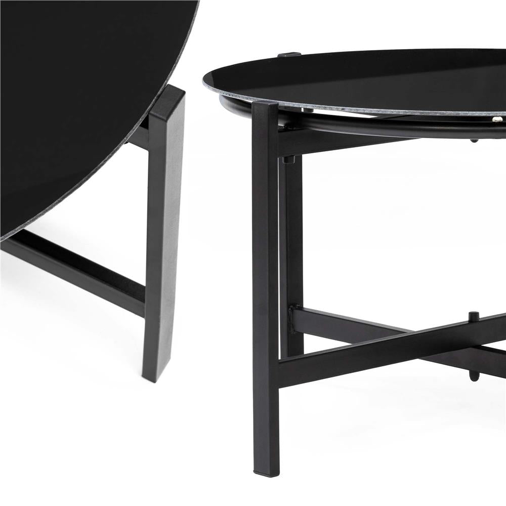 Set mobilier gradina 4 locuri, canapea 2 locuri, 2 scaune si masa rotunda sticla, cadru metalic, 119x71x82 cm, negru
