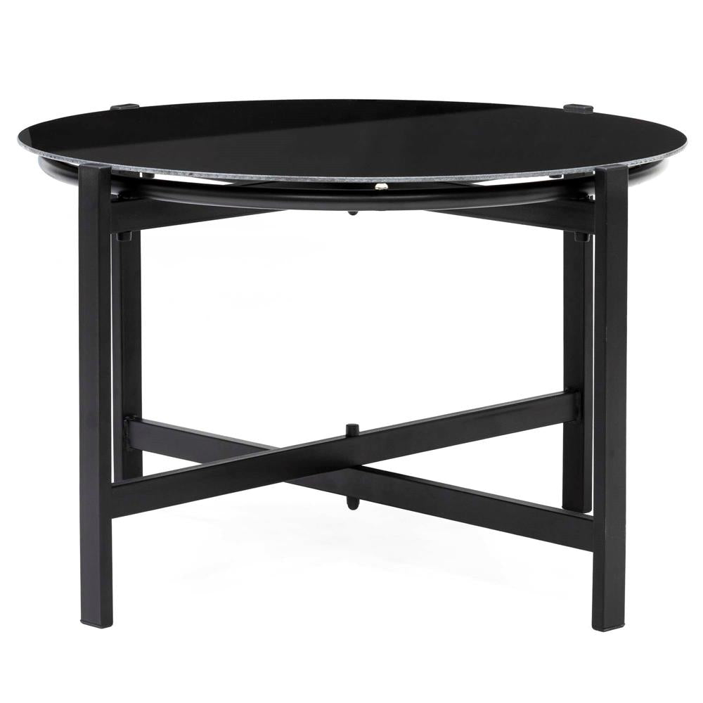 Set mobilier gradina 4 locuri, canapea 2 locuri, 2 scaune si masa rotunda sticla, cadru metalic, 119x71x82 cm, negru