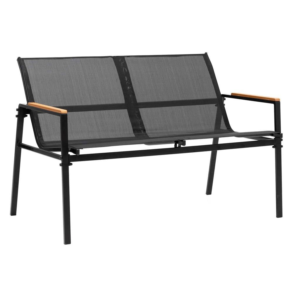 Set mobilier gradina 4 locuri, canapea 2 locuri, 2 scaune si masa rotunda sticla, cadru metalic, 119x71x82 cm, negru