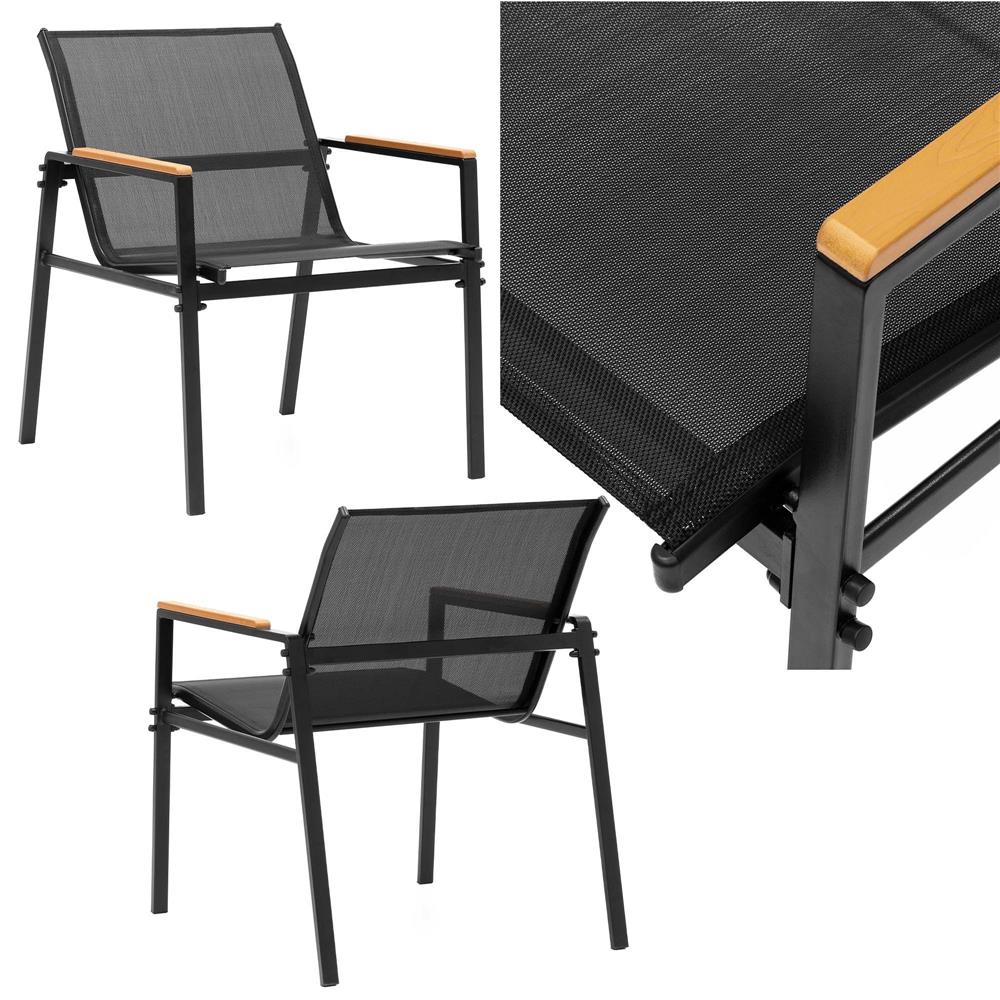 Set mobilier gradina 4 locuri, canapea 2 locuri, 2 scaune si masa rotunda sticla, cadru metalic, 119x71x82 cm, negru