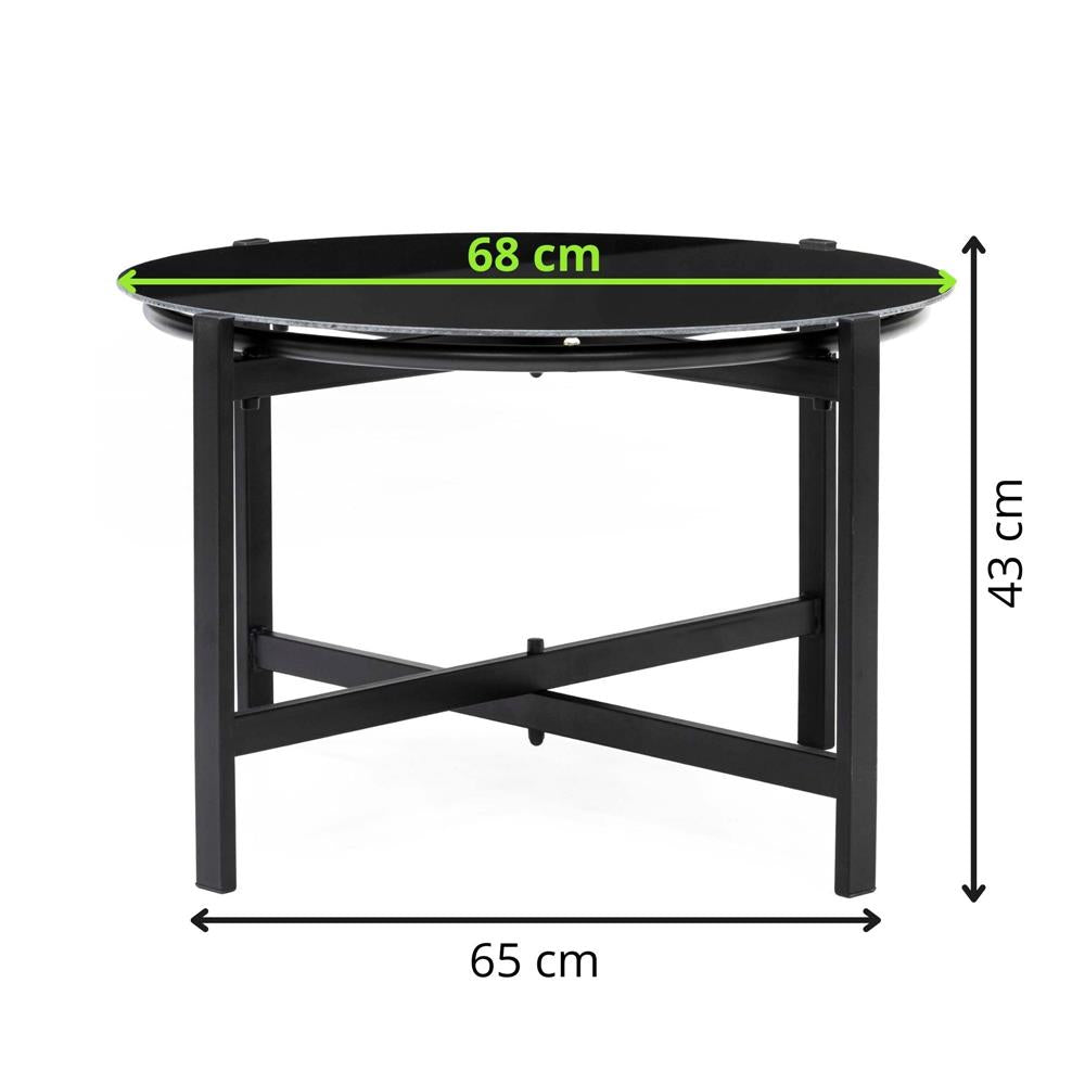 Set mobilier gradina 4 locuri, canapea 2 locuri, 2 scaune si masa rotunda sticla, cadru metalic, 119x71x82 cm, negru