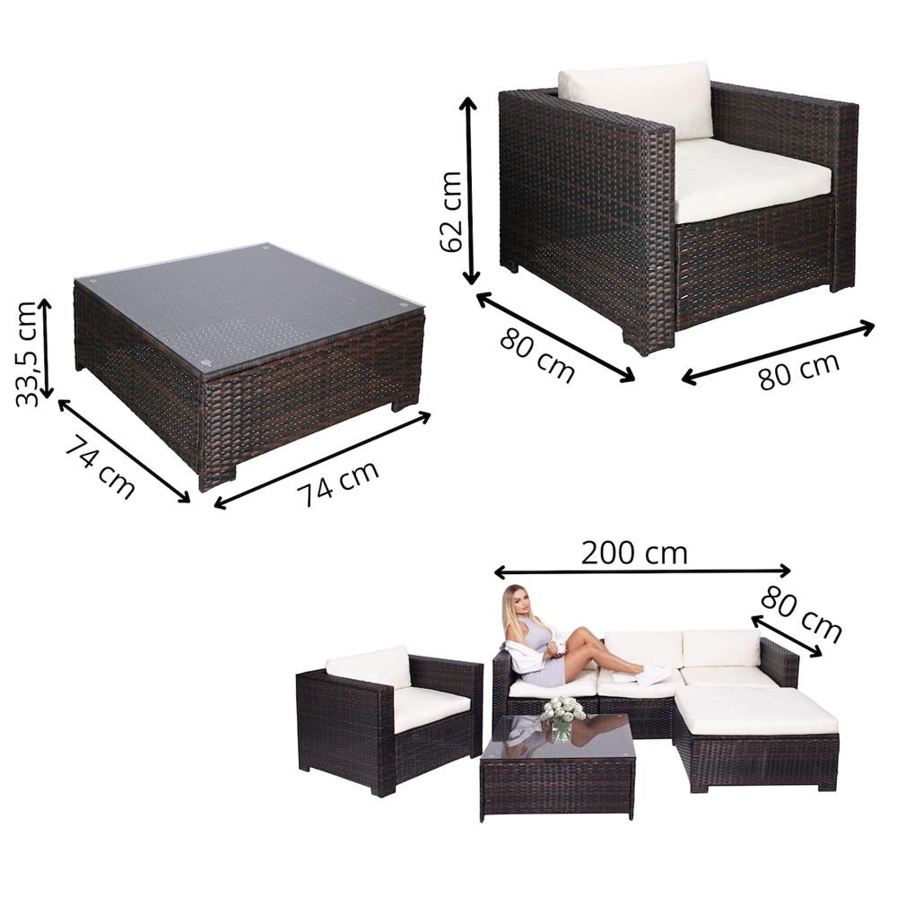 Set mobilier gradina 6 piese din technorattan cu masa si perne, instalare modulara configurabila, maro si crem