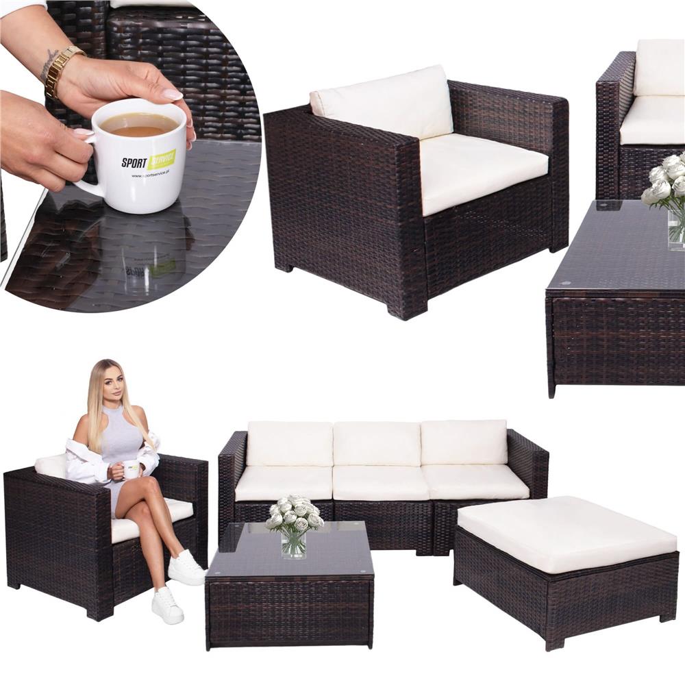 Set mobilier gradina 6 piese din technorattan cu masa si perne, instalare modulara configurabila, maro si crem