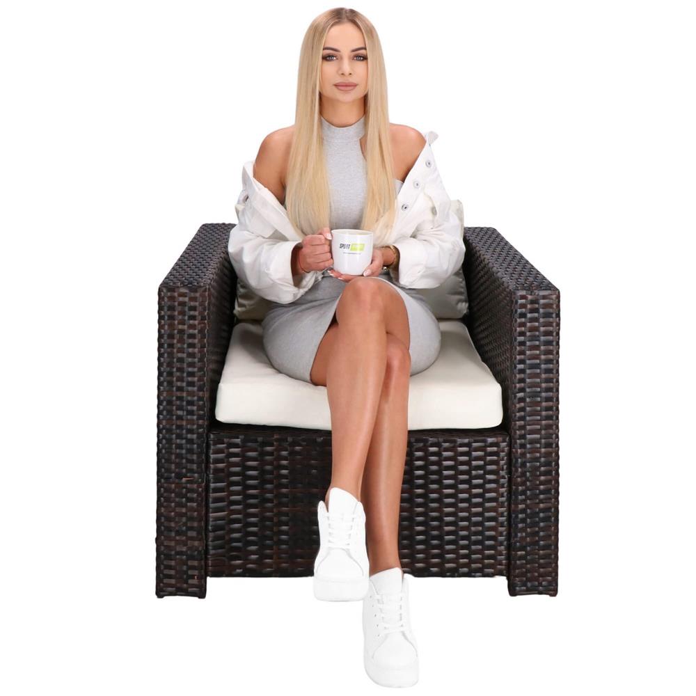 Set mobilier gradina 6 piese din technorattan cu masa si perne, instalare modulara configurabila, maro si crem