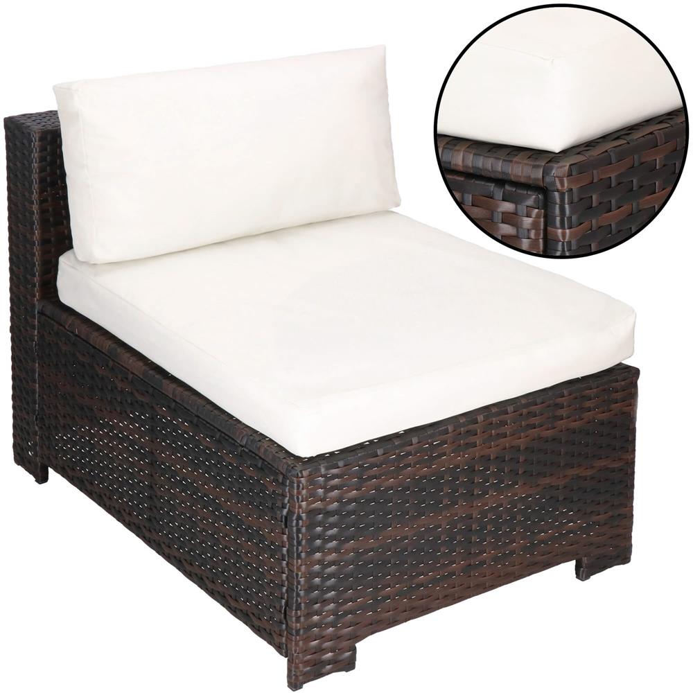 Set mobilier gradina 6 piese din technorattan cu masa si perne, instalare modulara configurabila, maro si crem