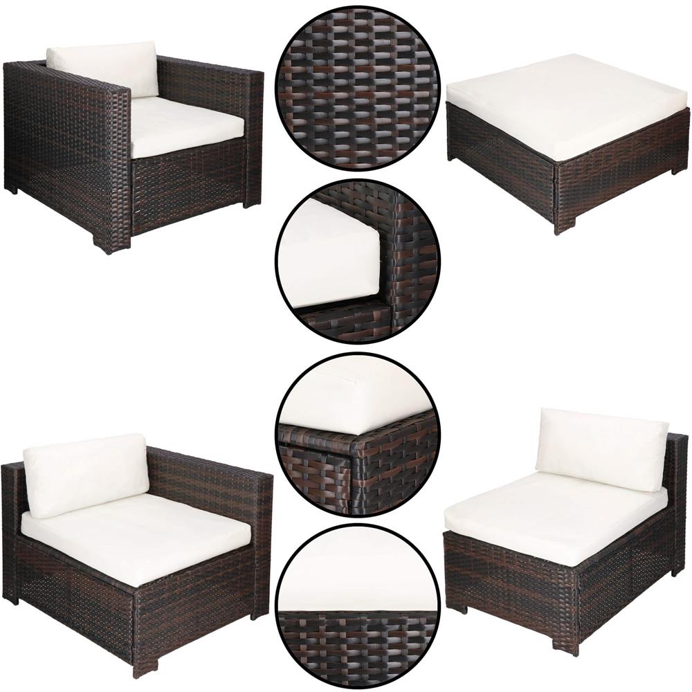 Set mobilier gradina 6 piese din technorattan cu masa si perne, instalare modulara configurabila, maro si crem