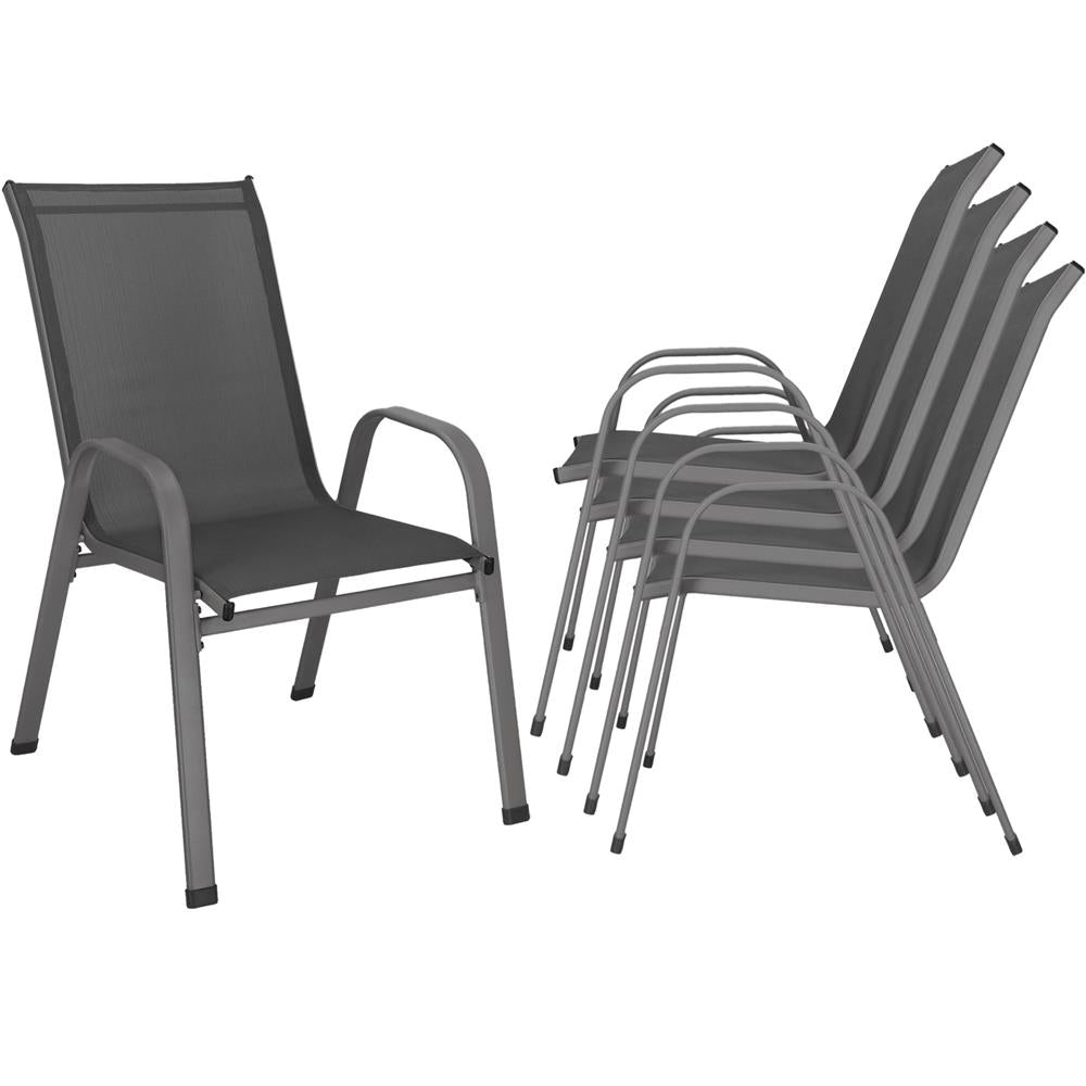 Set 4 scaune gradina cu brate, cadru otel si sezut textilene, 53x72x92 cm, gri